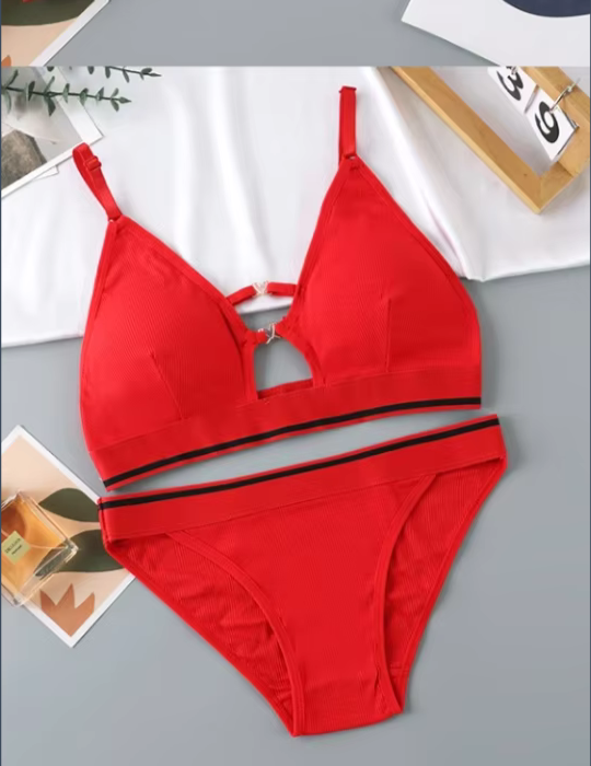 Seamless Cotton Bra & Briefs Set with Removable Pads – Comfortable Two-Piece Lingerie-BN-5821